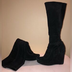 Black Suede Knee-High Platform Boots.  Worn once.